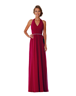 LANICO Halter Neckline Backless Beaded Sash Full Length Dress Bridesmaid Dress Evening Dress - LN2063
