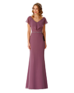 LANICO V neck with ruffles fitted bridesmaid dress with silver beadings - LN2067