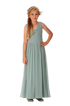 LANICO KID/JUNIOR V-Neck Neckline With Criss-Cross Ruched Details Full Length Dress Bridesmaid Dress Evening Dress - LN2062JN