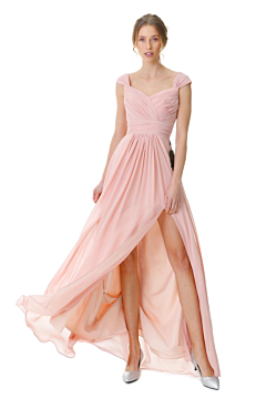 LANICO cap sleeve straps chiffon bridesmaid dress with a slit - LN2075