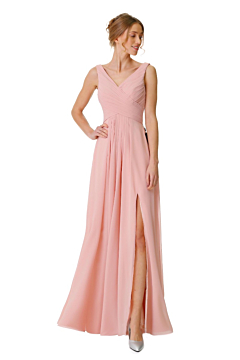 LANICO V neck high waist line with ruching chiffon bridesmaid dress with a slit - LN2076