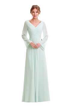LANICO V neckline pleated Bridesmaid dress with long sleeves- LN2096